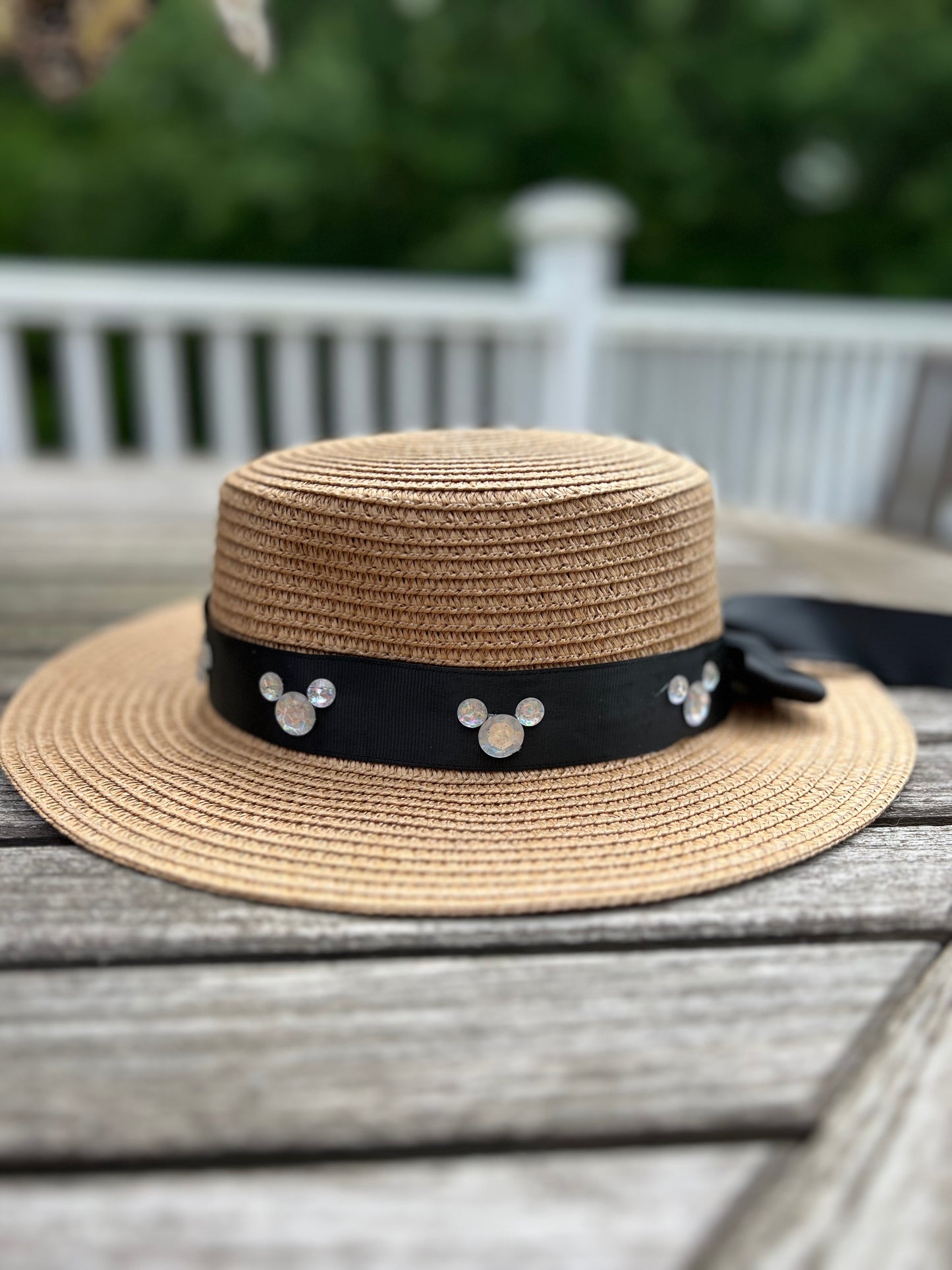 Dark taupe Straw Hat with long ribbon