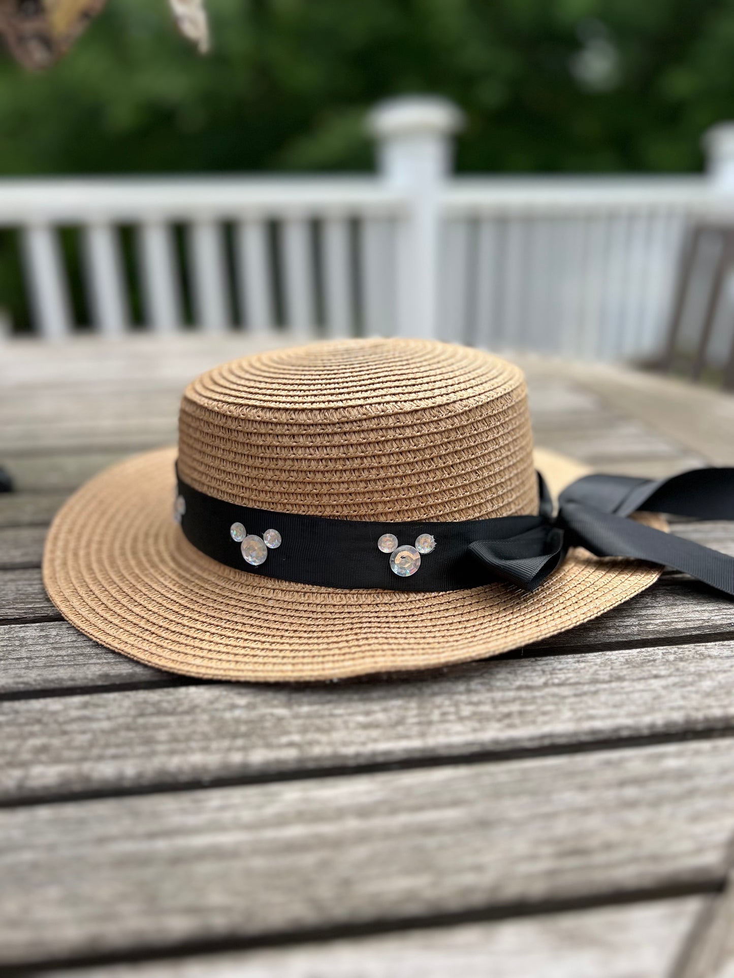 Dark taupe Straw Hat with long ribbon