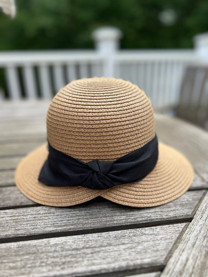 Bucket Straw Hat with tucked bow