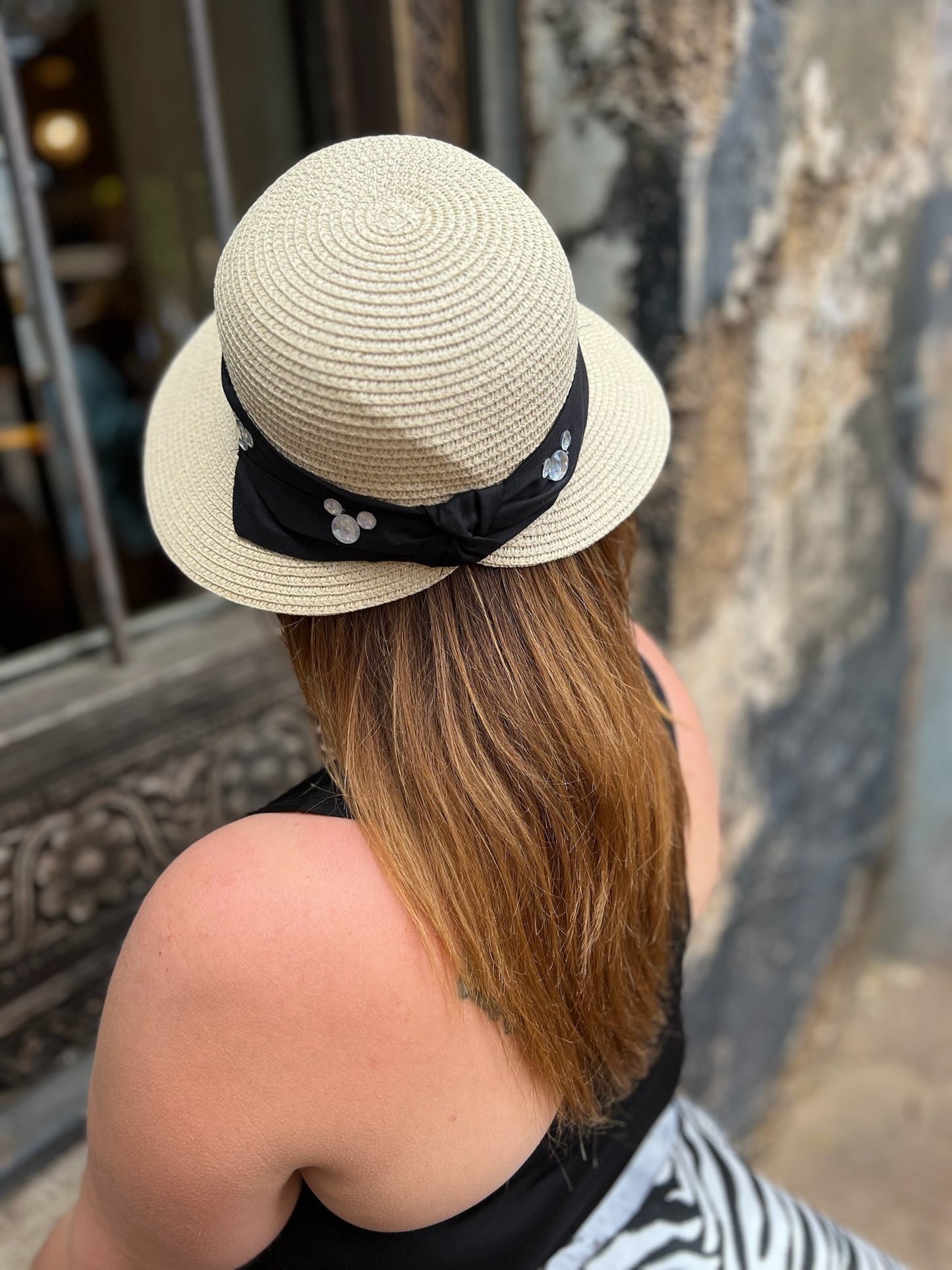 Bucket Straw Hat with tucked bow